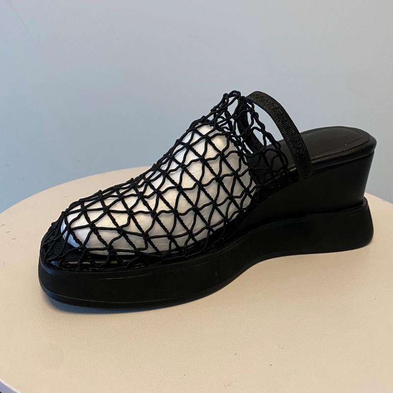 Fashion Women Mesh Wedges Platform Sandals Hollow Slippers New Mules Shoes 2025 Summer New Designer Slingback Casual Shoes Flip Flops