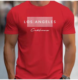 Men's Summer Loose Los Angeles Graphic Print Slim Casual Sports Round Neck Short Sleeve T-Shirt Top