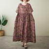 Plus Size Summer Print Dress - Short Sleeve, Round Neck, Simple Fashion Long Dress