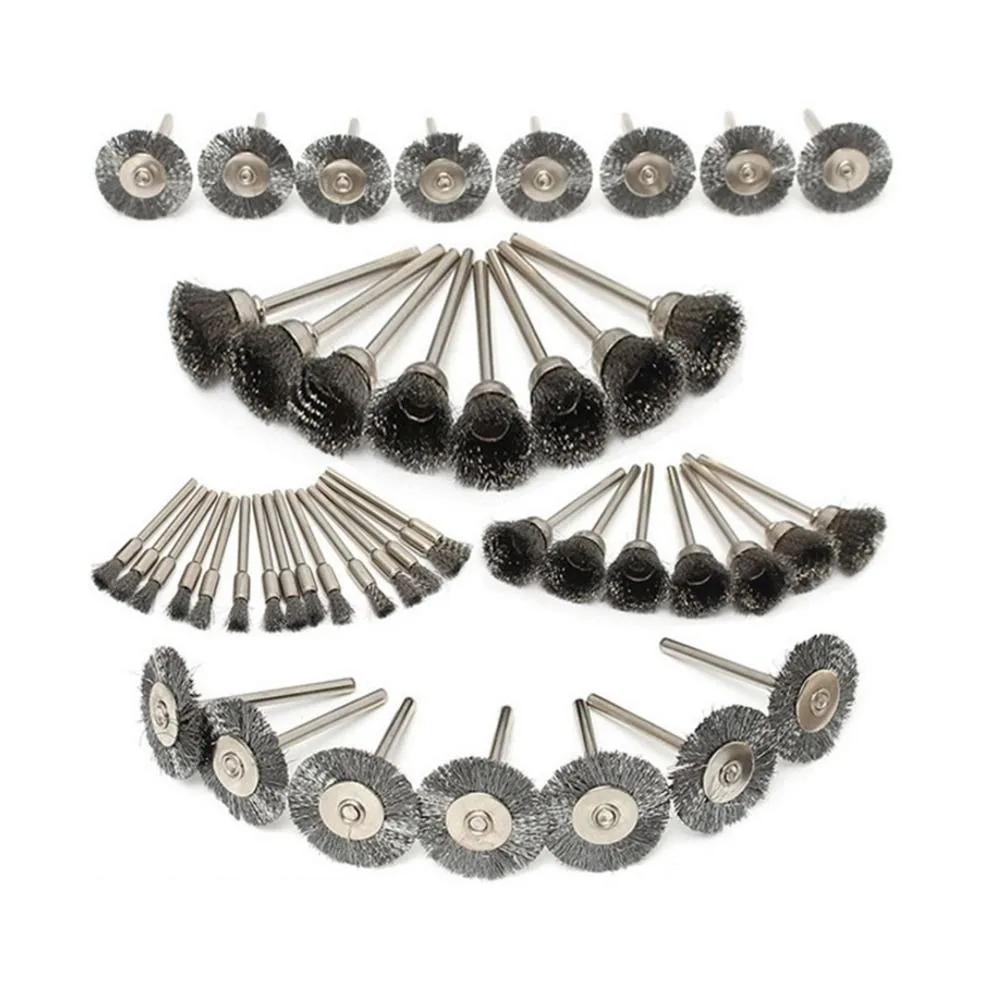 

45Pcs 1/8 Inch (3mm Shank) Wire Brushes for Rotary Tools T-Shape, Bowl Type, Pin Type Wire Brush Wheel Set Dremel Accessories