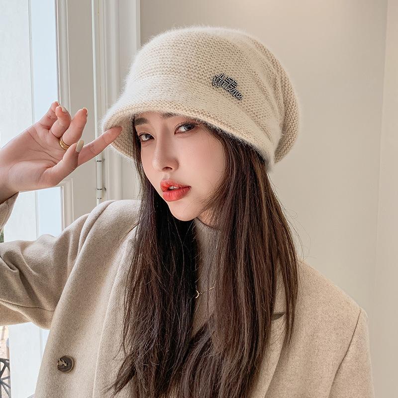Dumpling Hats for Women In Autumn and Winter Korean Style Versatile Rabbit Hair Cold Hat Warm Confinement Hat Cold Proof Pullover Knitted Wool Hat