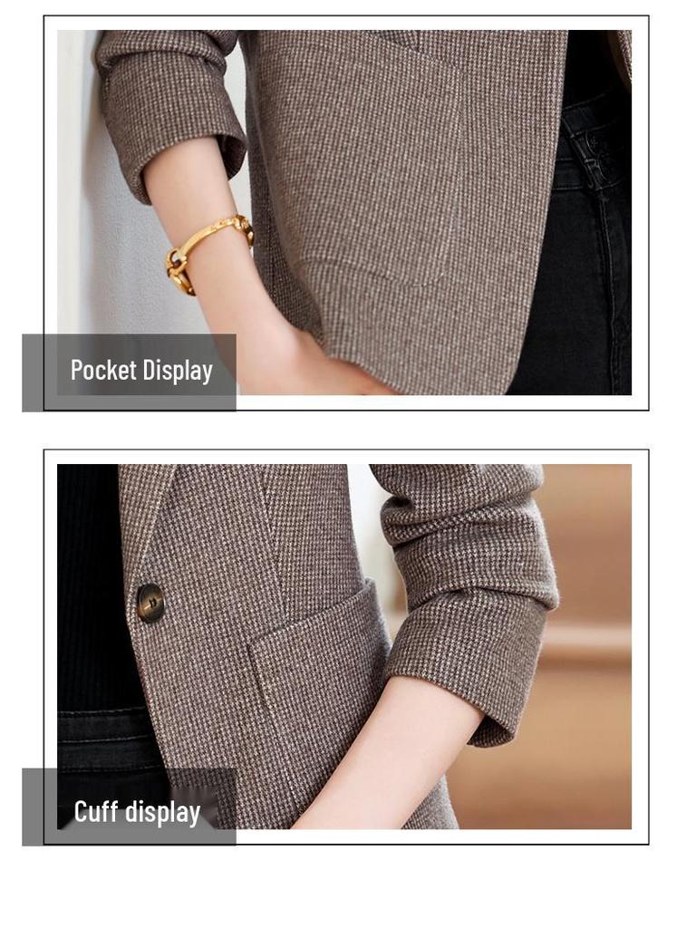 Autumn/Winter Houndstooth Blazer: Slimming, Versatile, High-End Casual Suit Top