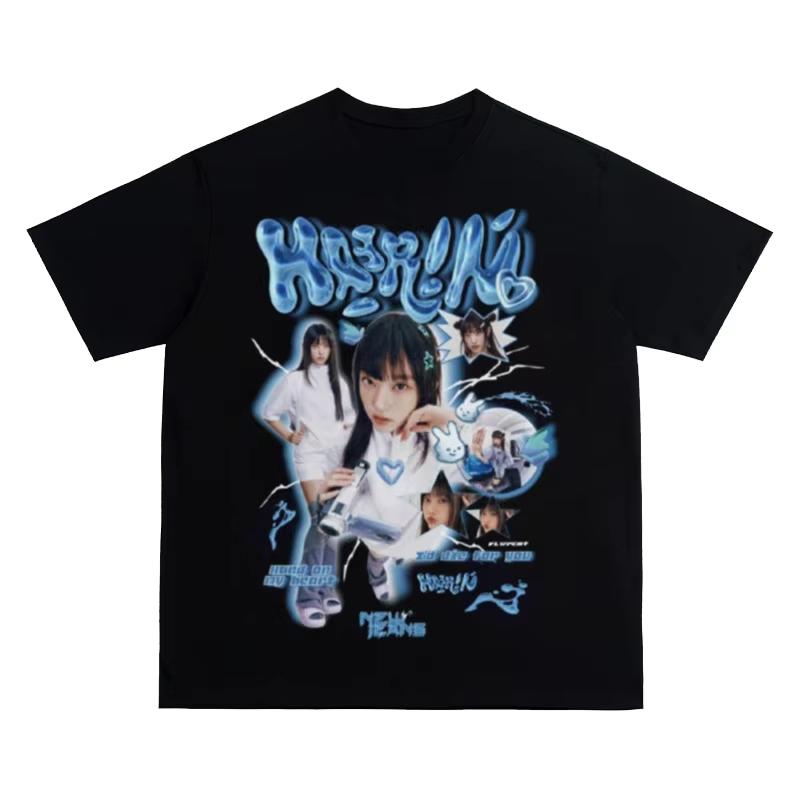 2025 NEW JEANS Gruppo Coreano di Ragazze T-shirt Stampata MINJI HAERIN HANNI DANIELLE HYEIN Maglietta Oversize Abbigliamento Unico in Cotone