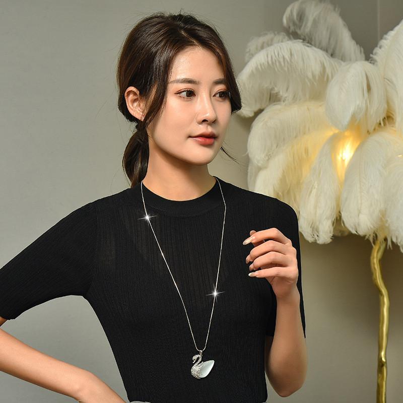 Necklace Swan Elegant For Women With Cats Eye Stone And Crystal Pendant Style In