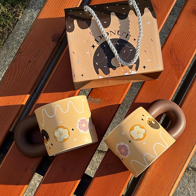 Donut Cute Mug Soft Hand Gift Box Cartoon Ceramic Fat Cup Couple High Pretty Water Cup Holiday Gift