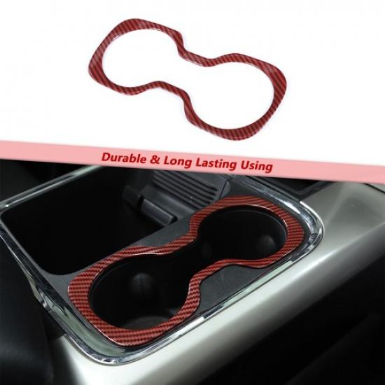 Red Carbon Front Cup Holder Trim Ring Accessories For Dodge Ram 1500 2010-2017