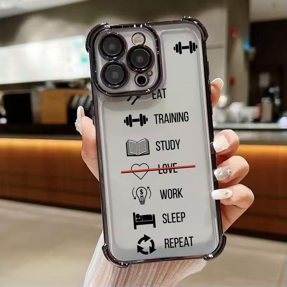 Eat Sleep Train Lift Phone Case for iPhone 17E 11 13 15 16 17 Pro Max 14 Plus 17Air 16E 12 Pro 17Pro Soft Shockproof Clear Cover