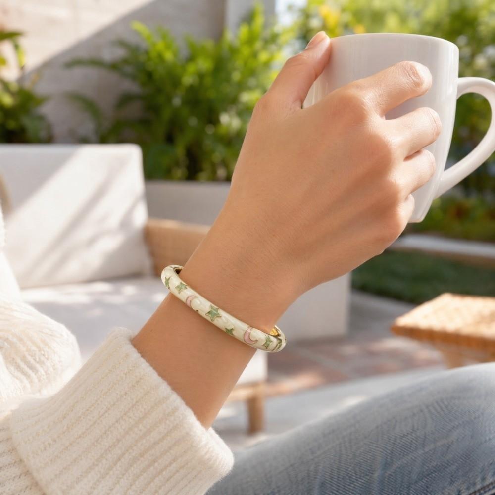 Macaron Color Vintage Cloisonne Bangle Enamel Women's Hand Bracelet Stars Moon Bangle Ladies