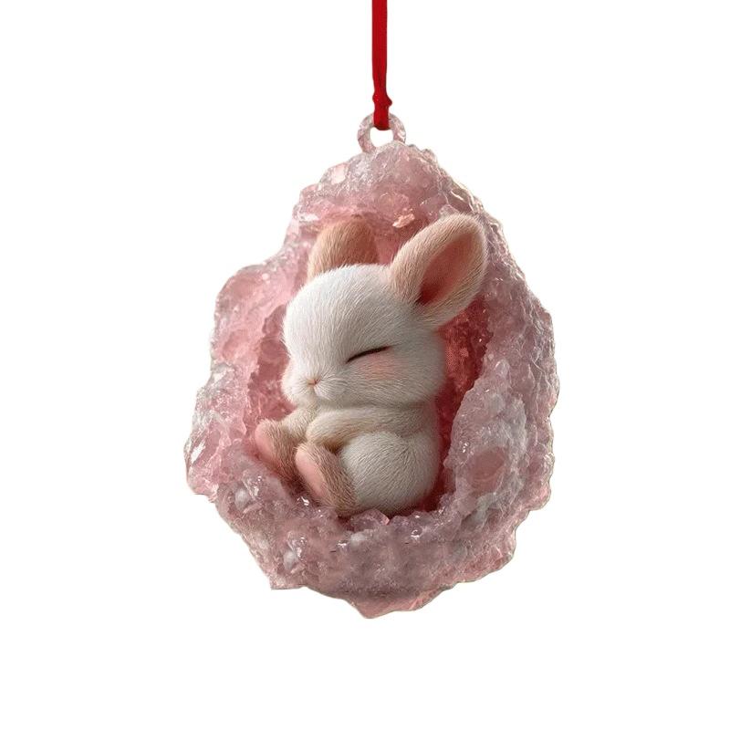 2D Flat Acrylic Cute Cartoon Animal Rabbit Owl Raccoon Pendant Christmas Tree Hanging Ornaments Home Decor Creative Xmas Gift