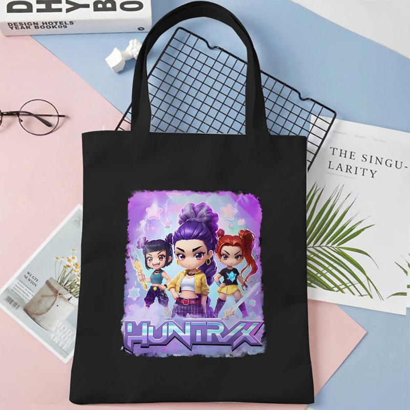 Cartoon K Pop Demon Hunters Women's Shoulder Pouch Fashion Canvas Bags Adorable Tote Bags Printed Handbag Shopping Bags Birth Date Gifts
