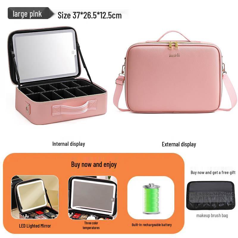 LED Mirror Makeup Bag: Spacious Handbag for Skincare & Cosmetics Storage