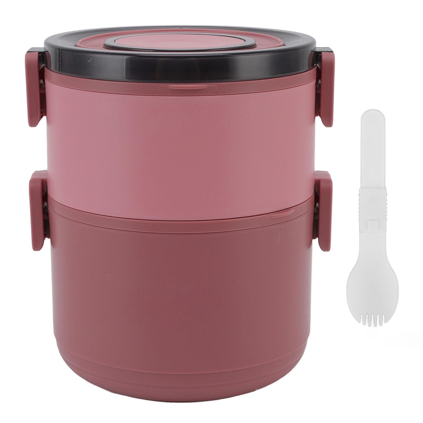 

Stackable Lunch Box 1600ml 2 Tiers Food Grade Plastic Heat Preservation Leakproof BPA Free Adult розовый
