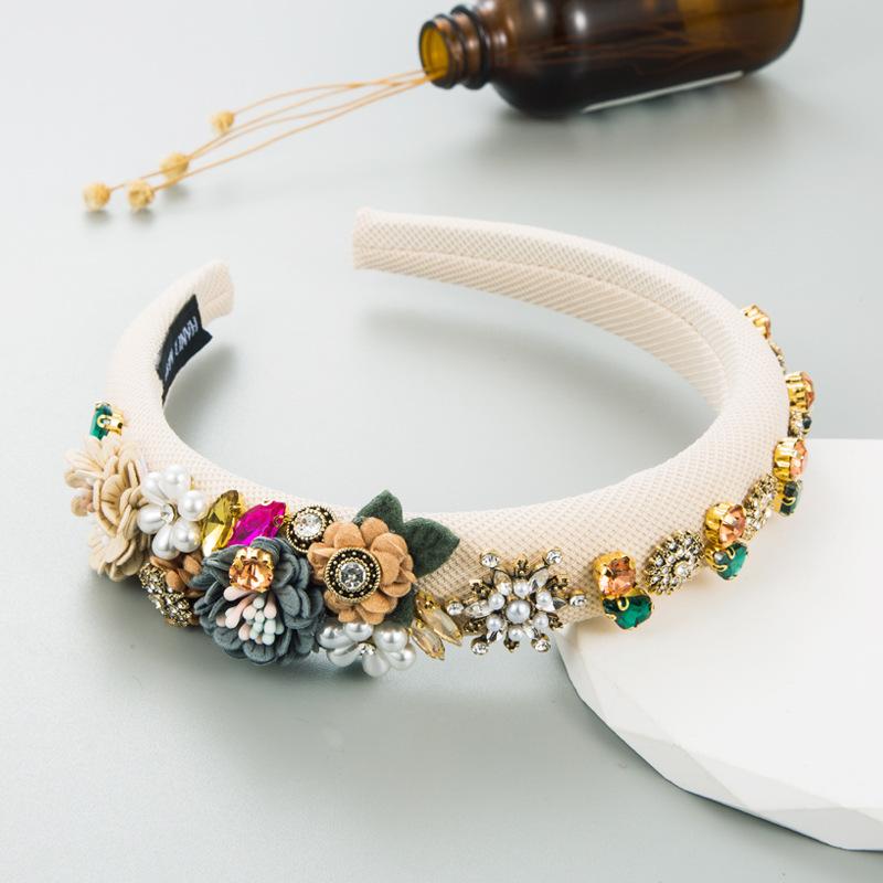Luxury Pearl Fabric Flower Sponge Headbands Hair Accessories For Women Party Rhinestone Hairband Hair Band Hoop Girl Headwear