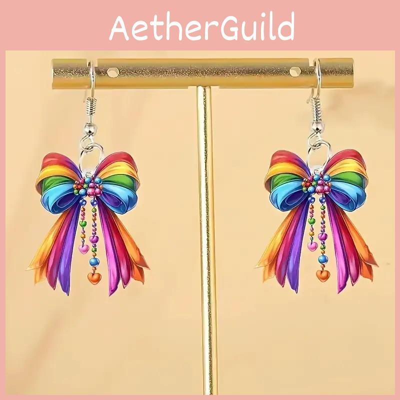 Rainbow Bow Creative Women Acrylic Earrings For Casual And Office Wearing