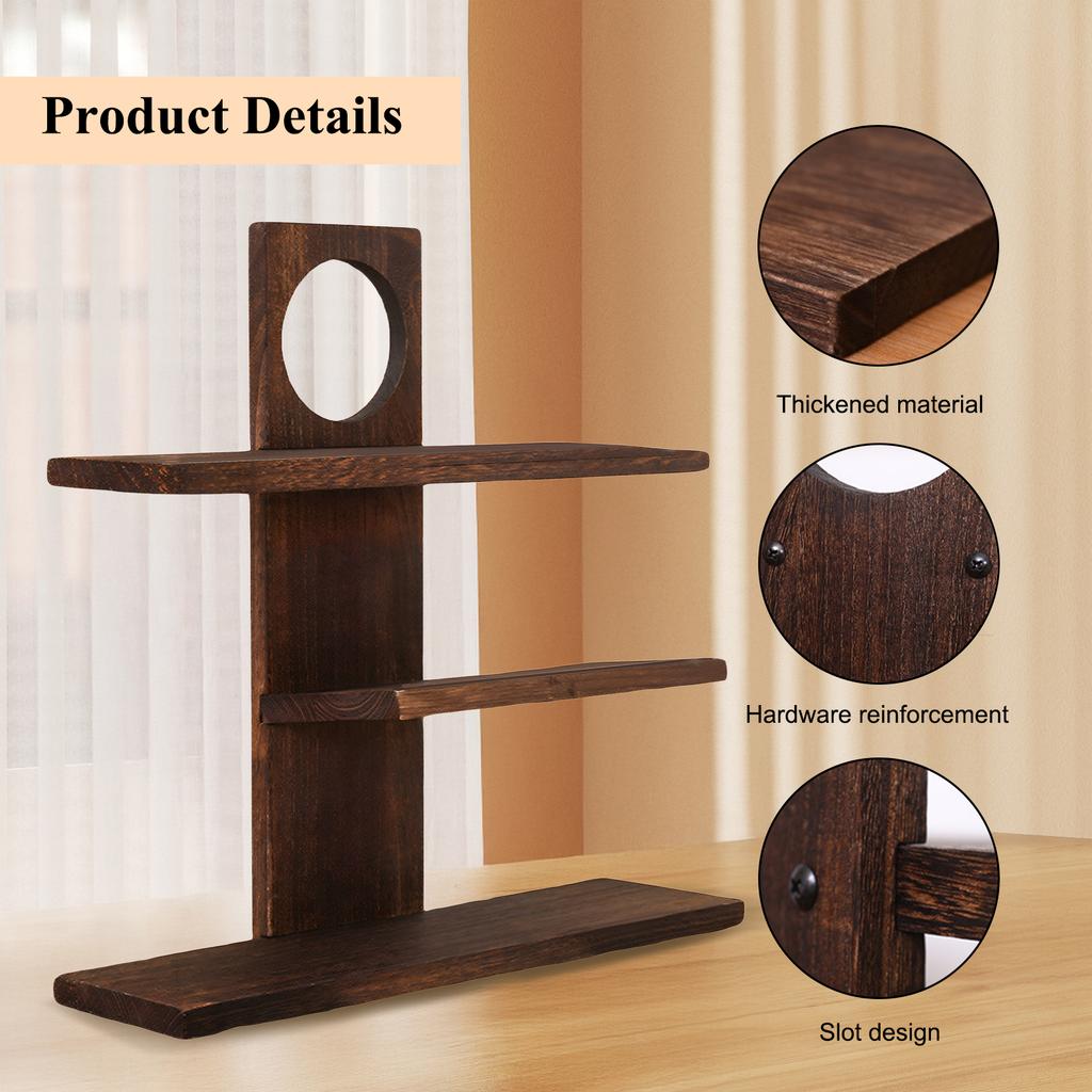 3 Tier Wooden Desktop Storage Organizer Solid Wood Double-Reinforced 25LBS Per Shelf Desk Shelf Display Stand for Living Room