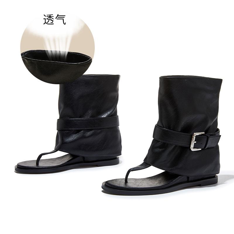 

Mezzanine retro Hong Kong style cool boots summer new one-word sandals versatile flat sandals beach women s shoes tide 35 чёрный