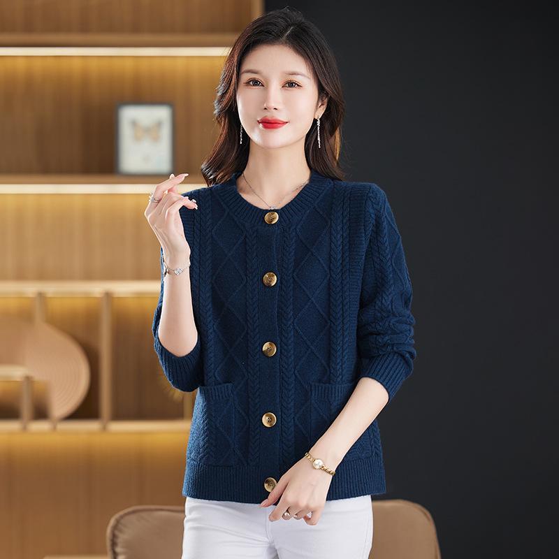 Damski sweter kardigan z grubym splotem warkoczowym, z okrągłym dekoltem, na jesień/zimę 2025 - Modny, wszechstronny i przytulny element okrycia wierzchniego