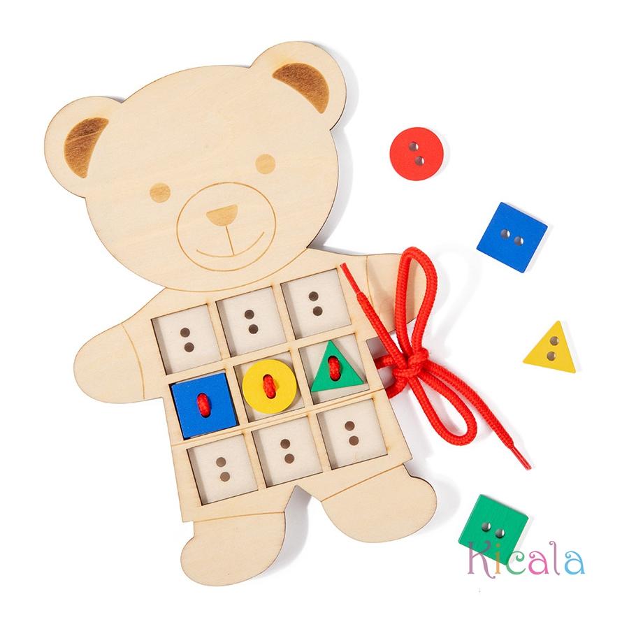 Wooden Lacing Bear Toy with pattern cards Learning Sewing Toy Shape Color Sorting Montessori math toy Match toddler game  Gifts