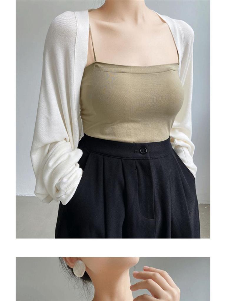 Dámský francouzský zkrácený kardigan z ledového hedvábí, šál na ochranu před sluncem, svrchní oblečení na jaro/podzim, 2024