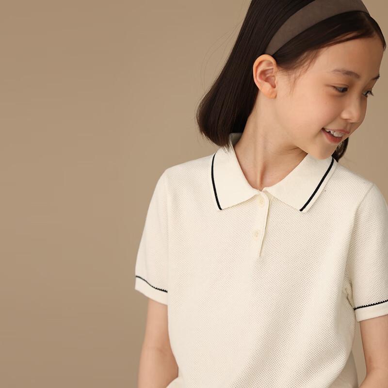 hacikis Kids  Textured Breathable 100% Cotton Knit Polo T-Shirt 140