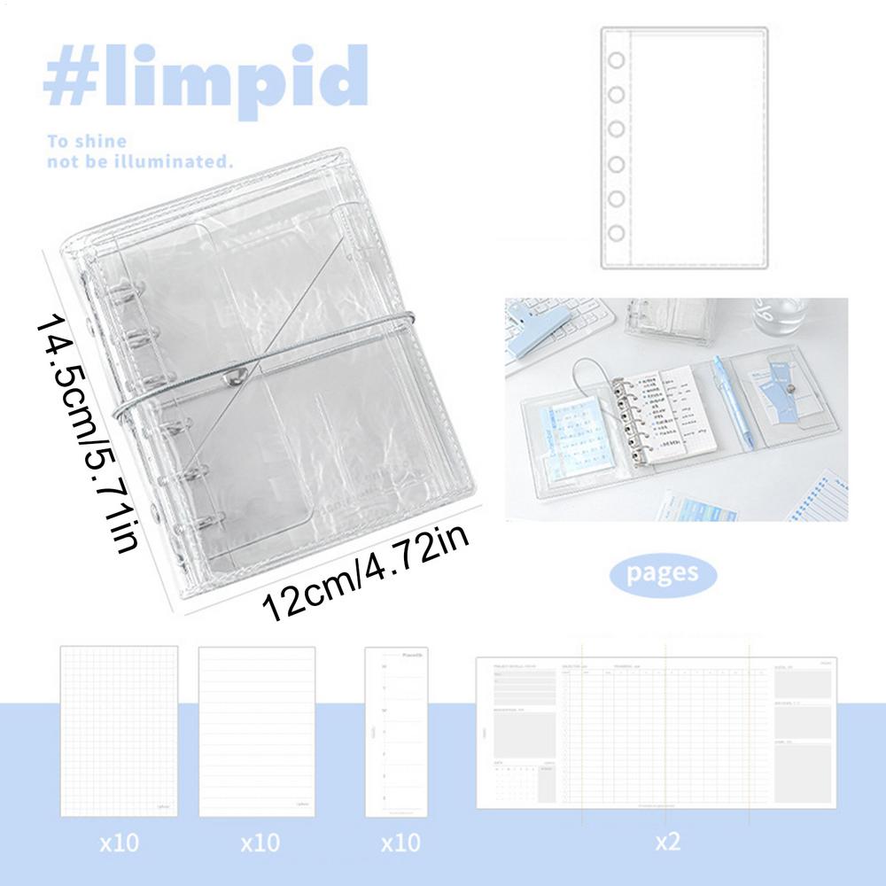 

Binder Notebook Aesthetic Portable Detachable Pages Aesthetic Small Notebook Planner for Kids Adults School Classroom College прозрачный
