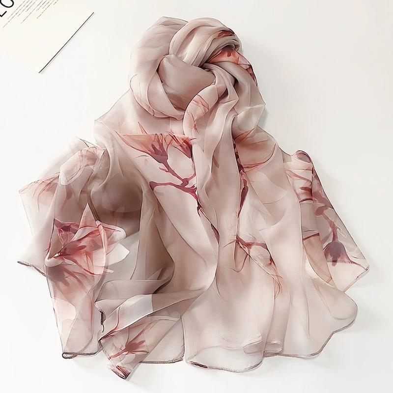 Spring Summer Women Large-size Printed Beach Shawls Muslim Hijabs Travel Thin Sunscreen Scarf/Scarves 100% Silk Beach Scarf