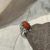 S925Silver-plated Thai silver glossy southern red agate floral cabochon ring for women, new Chinese-style vintage design