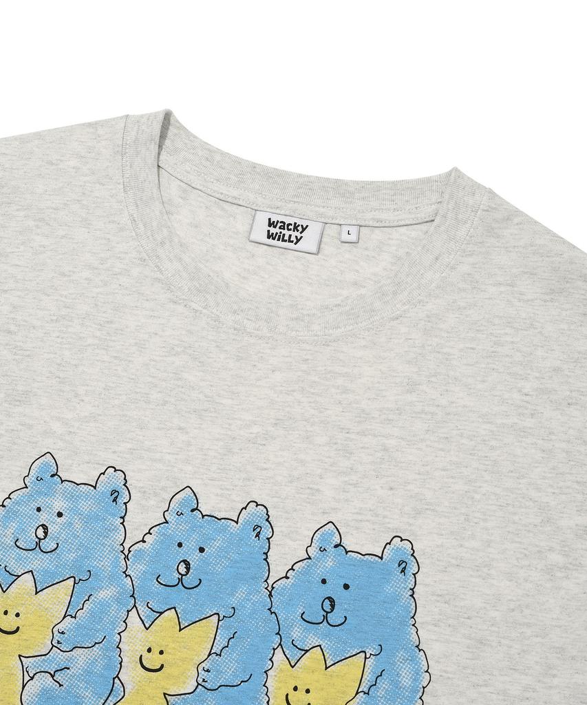 WACKY WILLY Bear Print Short Sleeve T-Shirt Light Gray