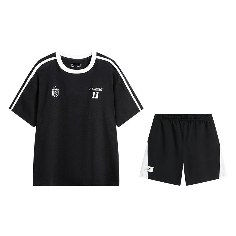 Li-Ning Couples Breathable Sweat-Absorbing Retro Trendy American Style Short Sleeve T-Shirt And Shorts Men sets AHSV987-2+AKSU955-2 S