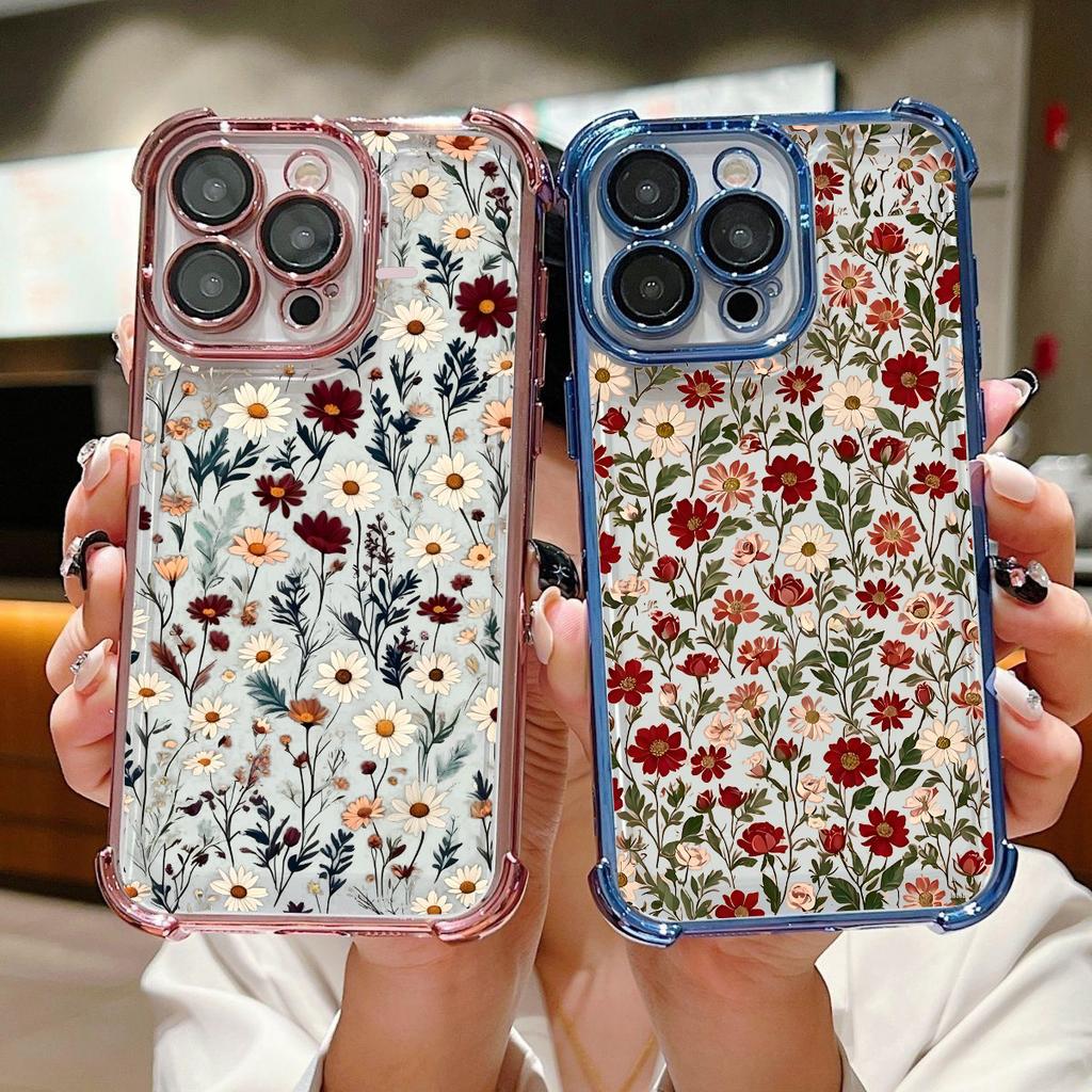 Phone Case For Xiaomi Note 15 14 13 Pro Plus 5G 12 11 11S 4G Redmi 15C 15 14C 12C 10C Plating Cute Clear Daisy Shockproof Cover
