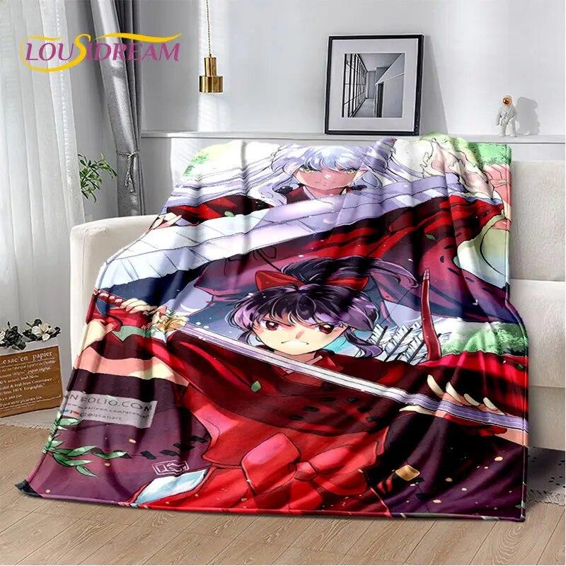 Pătură moale de pluș cu desene animate Inuyasha, pătură de flanel, pătură pentru sufragerie, dormitor, pat, canapea, husă de picnic Bettdecke