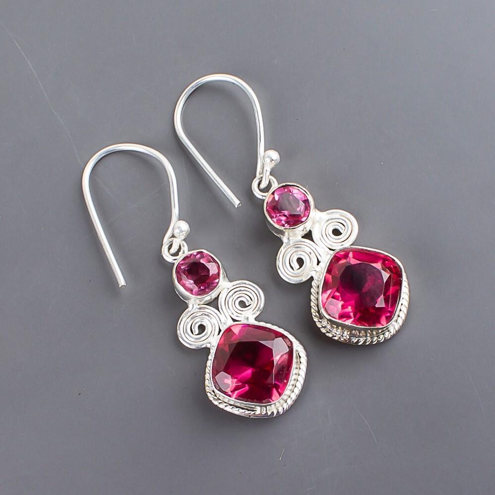 Pink Tourmaline Gemstone 925 Sterling Silver Handcrafted Jewelry Earrings 1.12" EE-69-17