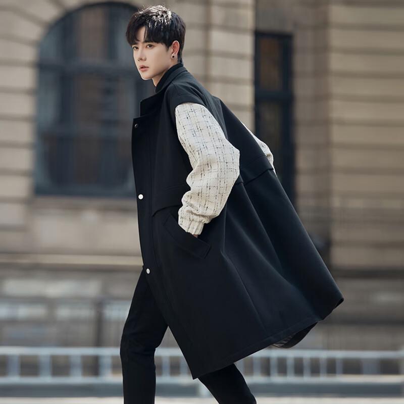 Romon Men's Mid-Length Faux Two-Piece Wool Blend Overcoat