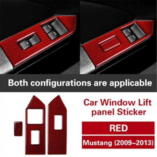 Luxury Red Carbon Fiber Door Window Lock Switch Cover For Ford Mustang 2009-2013
