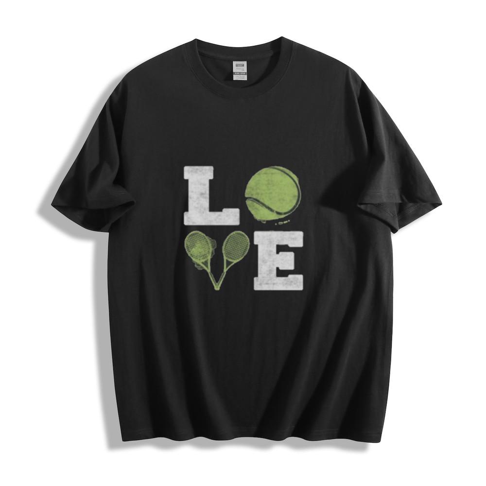 Tennis Love T-Shirt - Green Ball and Racket Design Unisex Tee