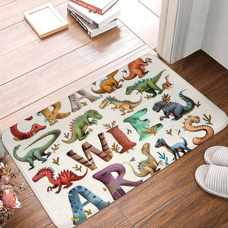 Dinosaur Door Mat Vintage Natural History Illustration Pattern Entrance Rug Soft Non-Slip Welcome Mat for Kids Bedroom Decor