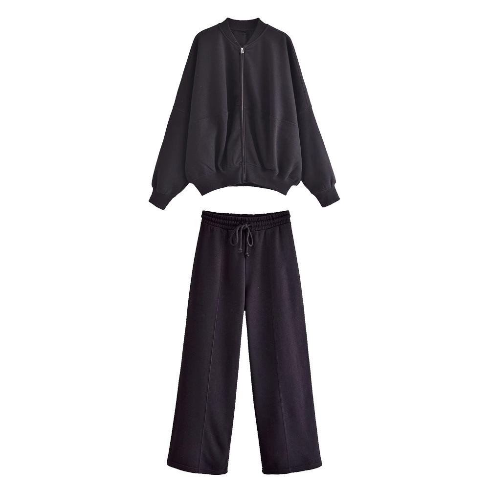 

Женский повседневный спортивный костюм - Короткая куртка на молнии и широкие брюки-джоггеры L