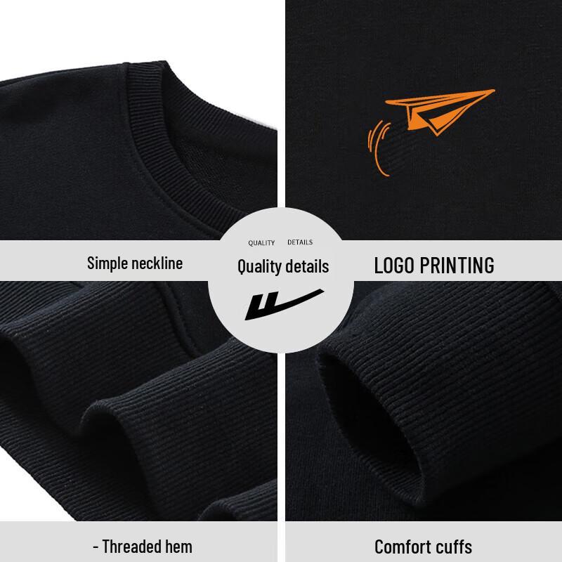 Huili Men's 320g Heavy Cotton Round Neck Long Sleeve Sweatshirt