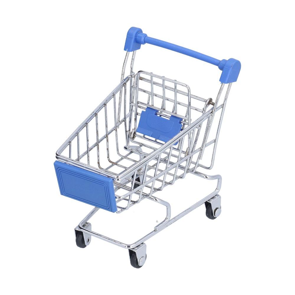 2pcs Blue Color Supermarket Handcart Small Size Desktop Shopping Cart  Office Decor