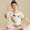 Cotton Short Sleeve Pajama Set Girls Lightweight Sleepwear Cartoon Print Kids Home Wear