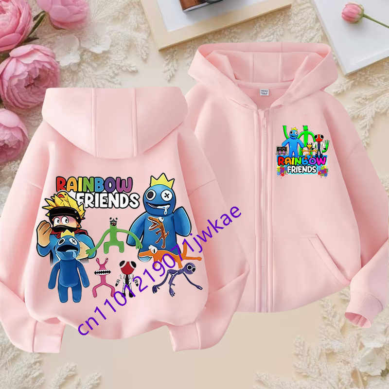 Rainbow Friends Kreslený Sportovní Plný Design Přívěsků Dětská Podzimní a Zimní Větruodolná Vysoce Kvalitní Dlouhý Rukáv Mikina na Zip