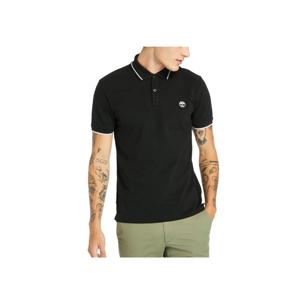 Timberland Tree Embroidered Logo Casual Short Sleeve Polo Shirt Men Polo Shirts Black A2EH3-001
