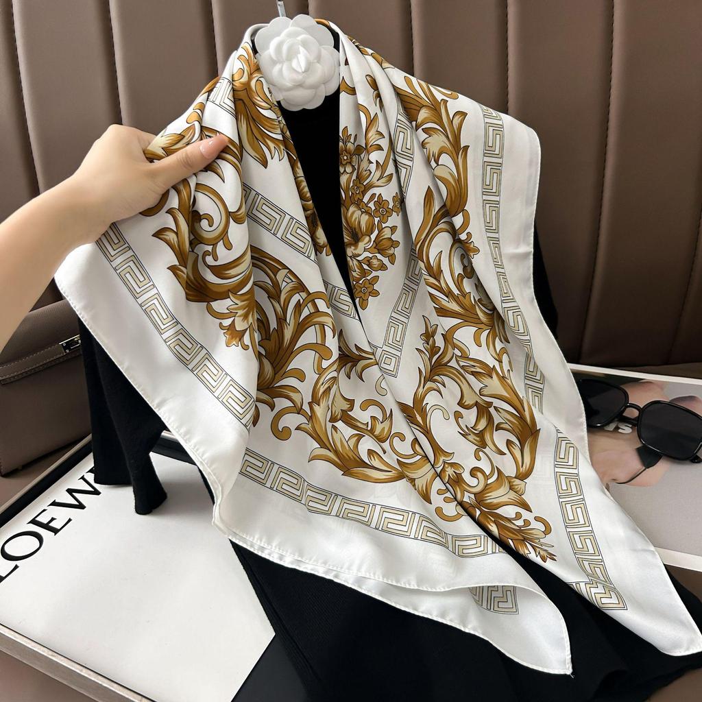 Silk Neckerchief: 90x90 Large Chic Square Scarf for Women - Perfect for Spring, Autumn, Winter Fashion