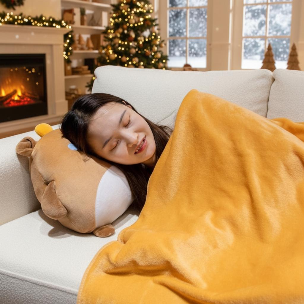 3-In-1 Capybara Throw Pillow Pp Cotton Filled Plush Pillow Blanket Cartoon Hand Warmer Portable Office Nap Leg Cover Artifact