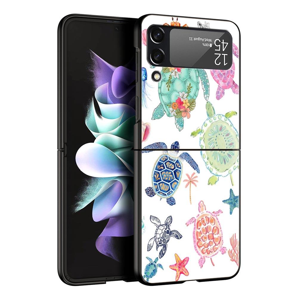 Phone Case for Samsung Galaxy Z Flip 3 4 5 6 7 Folding Black Shell For Samsung Z Flip4 Flip5 PC Hard Cover Ocean Life Theme