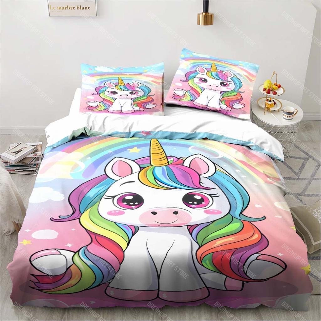 Cartoon Unicorn Pattern Bedding Bedroom Home Decoration Pillowcase Duvet Cover Bed Sheet Set Children's Room Bedding Set Luxury