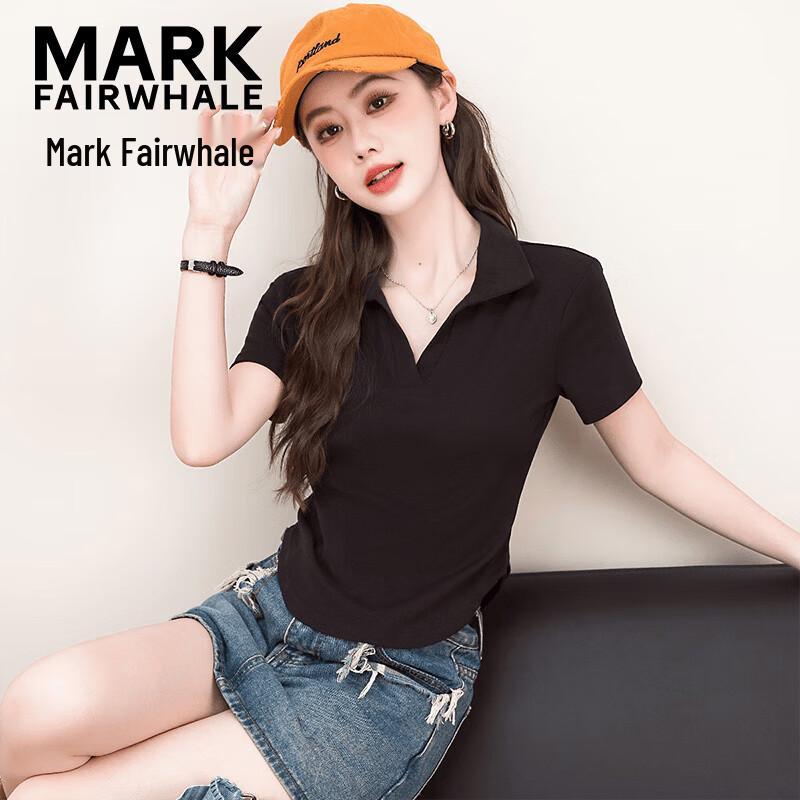 MARK FAIRWHALE Women s Polo Collar Short Sleeve T-Shirt 2XL чёрный