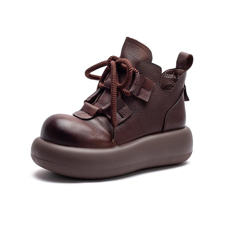 Fashion GKTINOO Round Toe Short Boots 2025 Autumn Winter Thick Soled Genuine Leather Zip Big Toe Women Soft Sole Platform Shoes