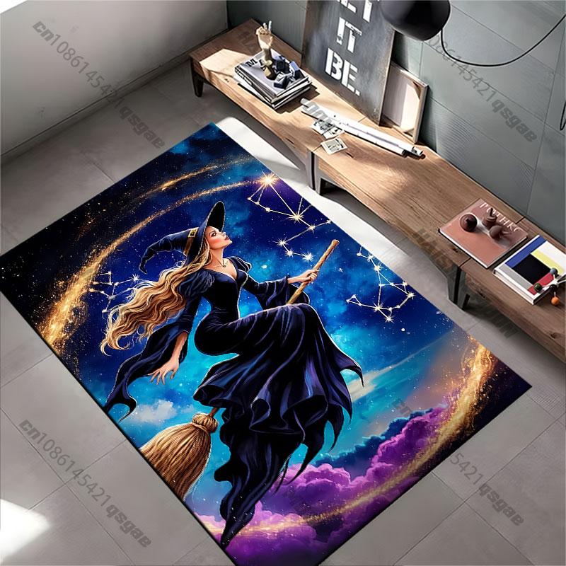 Witch Flying Through Magical Sky Carpet Yoga Living Room Room Decor Children's Crawling Mat Doormat Area Rug Games Mat