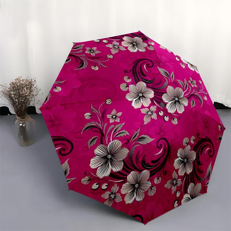 1pc Floral Pattern Pink Background Umbrella with Plastic Handle,Suitable for All Seasons Umbrellaptys26084